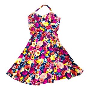 Betsey Johnson VINTAGE floral Silk Halter Dress HTF print!